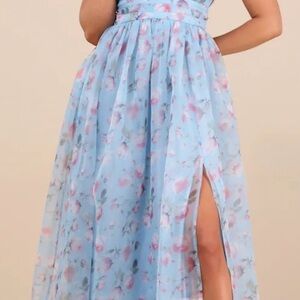 Floral Blue Maxi Dress with Slit - Lulus NWT